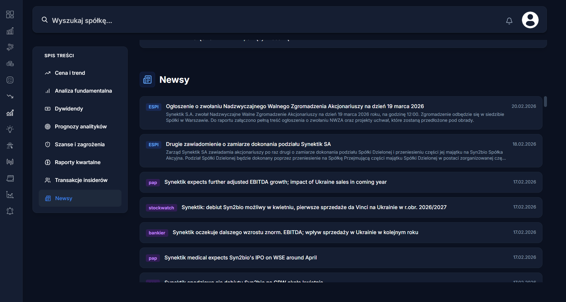 Filtrowanie po portfelu