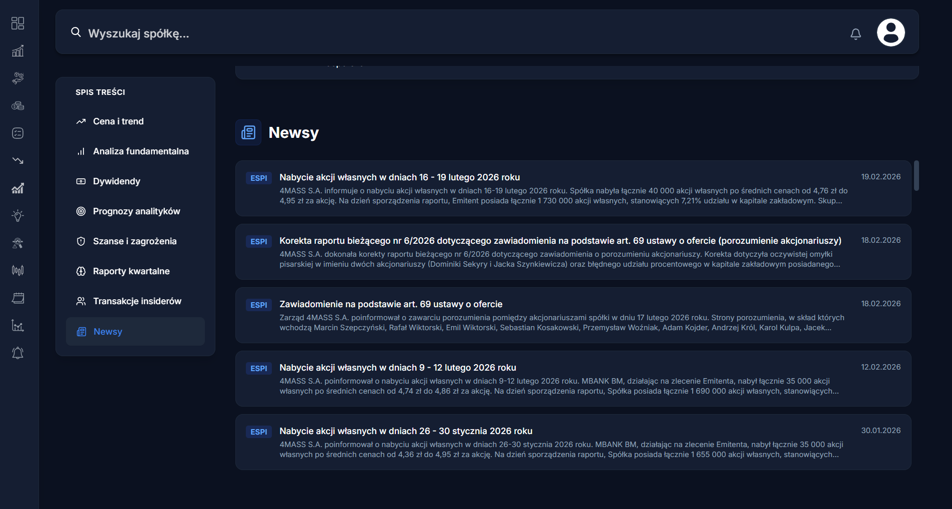 Historia raportów spółki